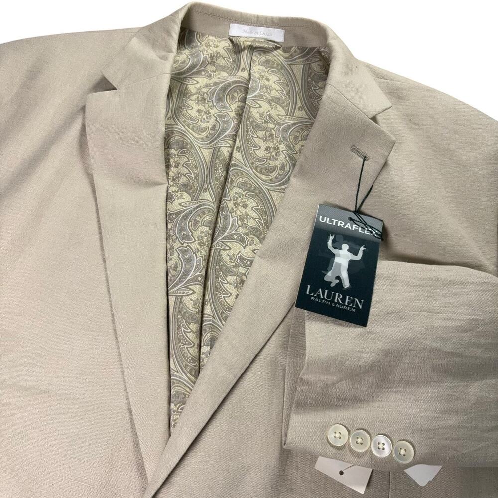 Ralph Lauren Linen Blazer Mens 50R Tan UtraFlex Sport Coat Jacket NEW 50 Regular
